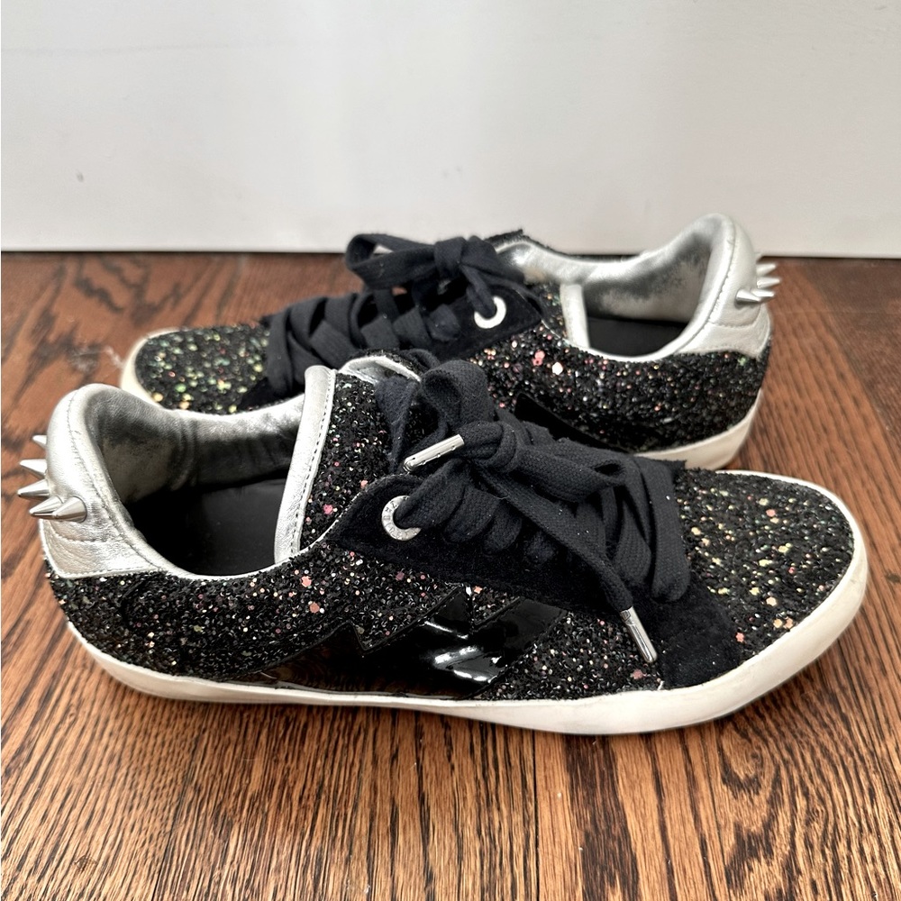 ZADIG & VOLTAIRE Multi sparkle black with silver stud accents sneakers.